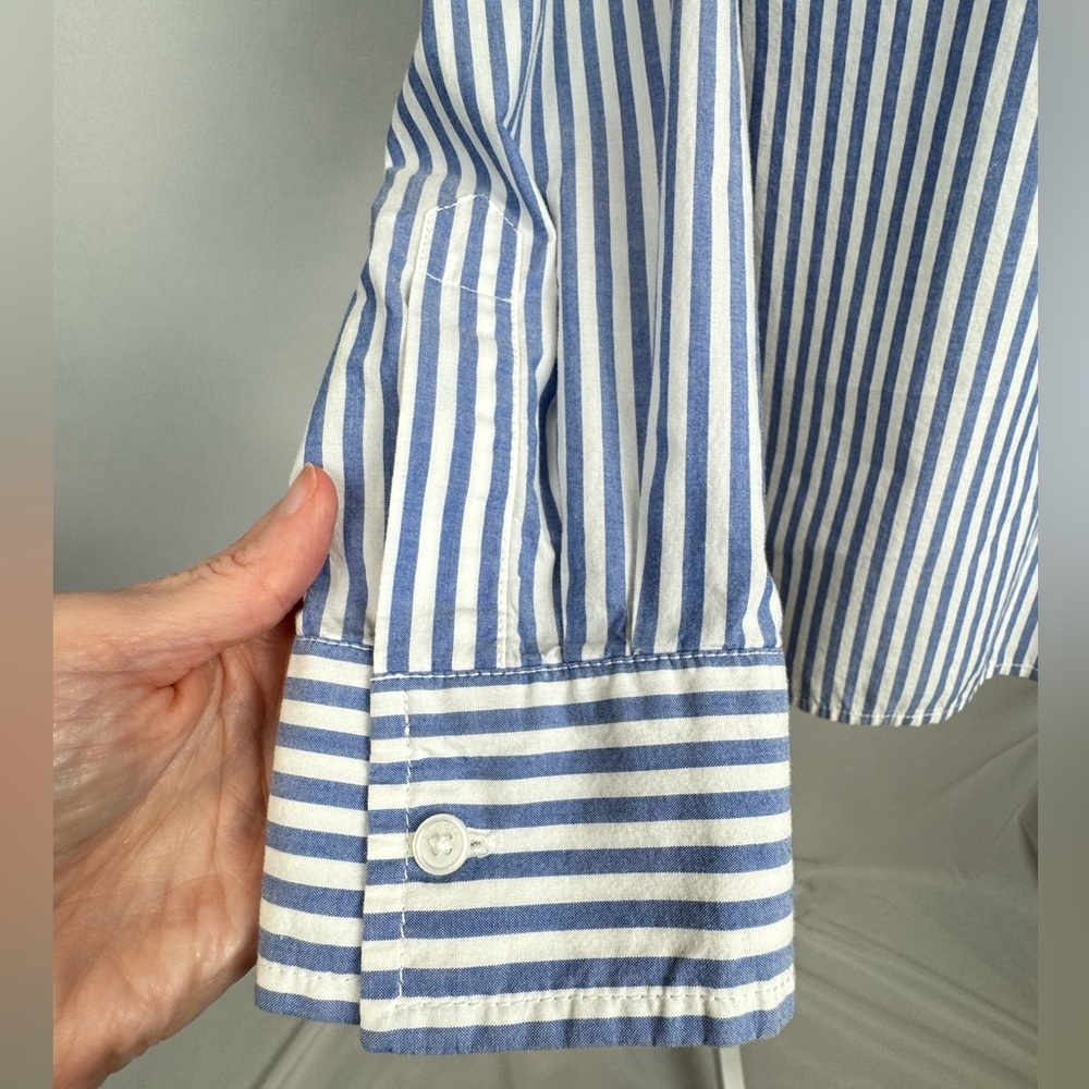 Tommy Hilfiger Popover Blouse Long Sleeves Blue White Pinstripes Cotton Medium - Picture 4 of 10
